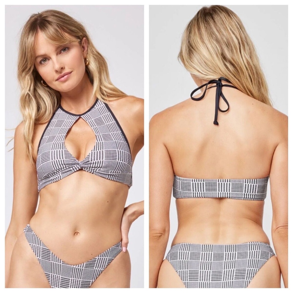 NWT L*Space Black White Plaid Jessy Top Whiplash Bitsy Bottom Bikini Set Size XL